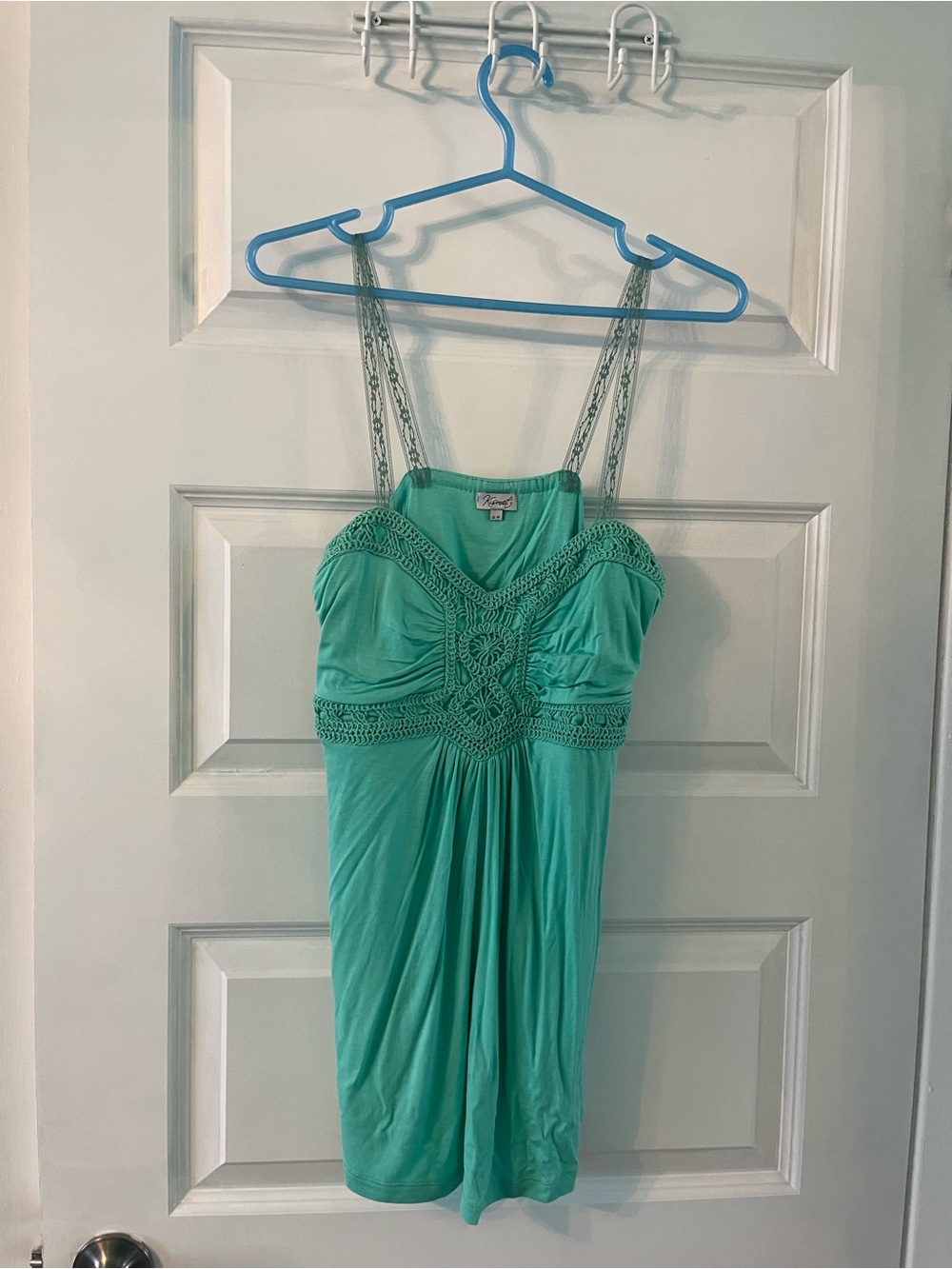 NWOT Kismet Turquoise crochet lace baby doll tank top size small
